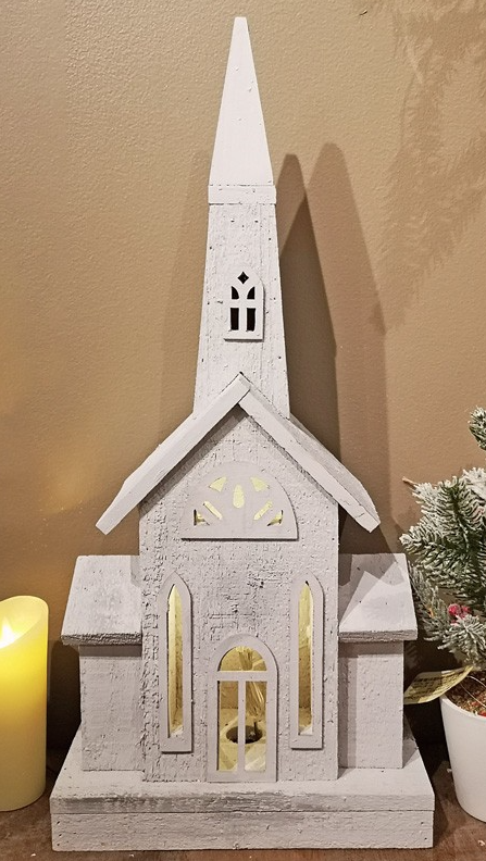 Lighted Wooden Church - 20"