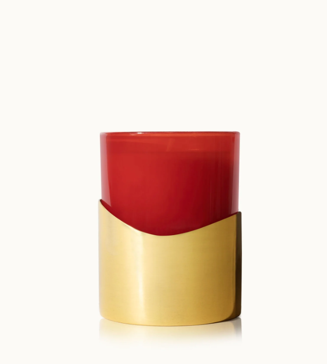 Thymes Simmered Cider Harvest Red Poured Candle with Gold Sleeve