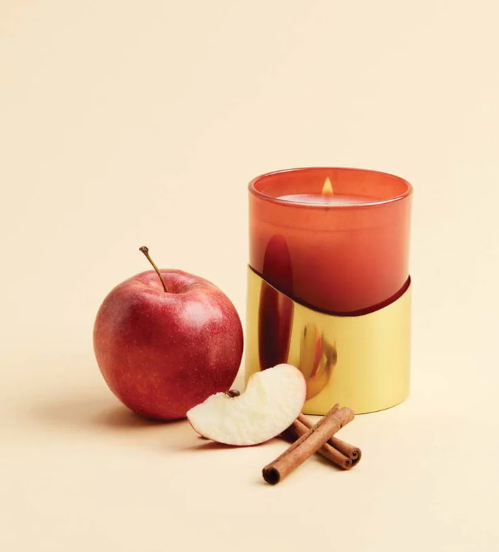 Thymes Simmered Cider Harvest Red Poured Candle with Gold Sleeve