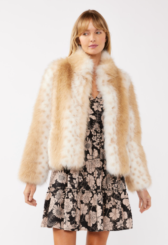 Lovestitch Dotted Stripe Faux Fur Jacket