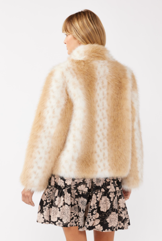 Lovestitch Dotted Stripe Faux Fur Jacket