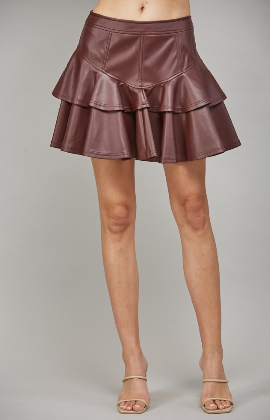 Elyse Flared Vegan Leather Mini Skirt