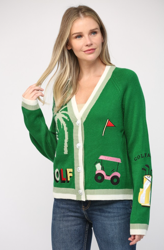 Golf Embroidered Patch Cardigan