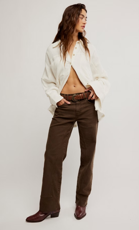 Free People Risk Taker Mid-Rise Straight Jeans - Workwear Brown