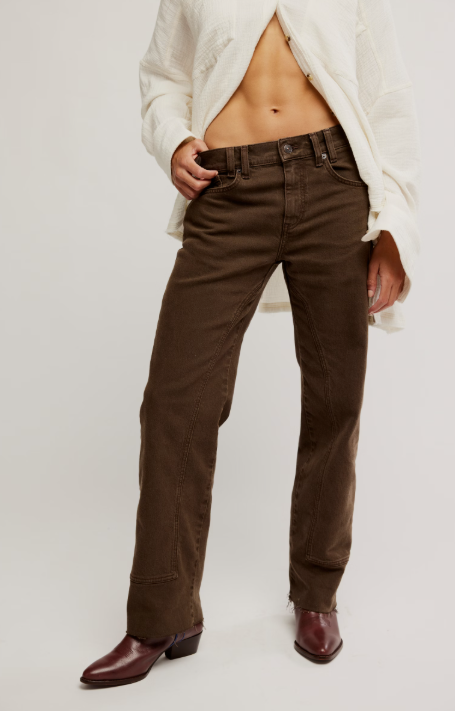 Free People Risk Taker Mid-Rise Straight Jeans - Workwear Brown