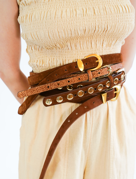 Suede Belt with Gold Curve Buckle