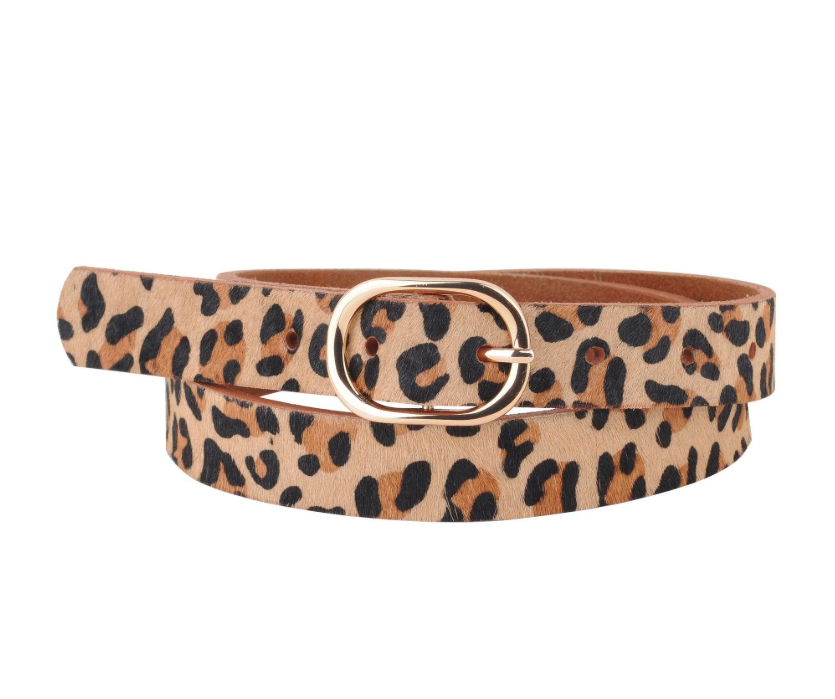 Calf Hair Genuine Leather Skinny Belt