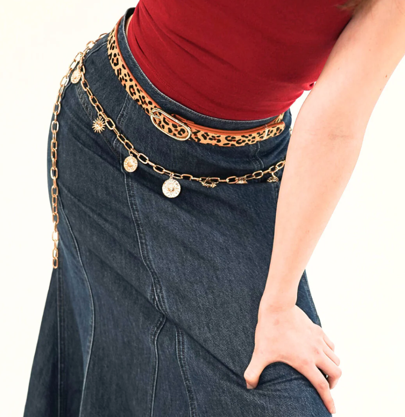 Calf Hair Genuine Leather Skinny Belt