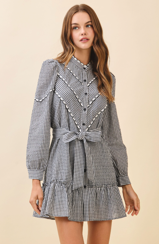 Annie Gingham Ruffle Detail Mini Dress