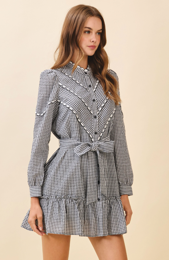 Annie Gingham Ruffle Detail Mini Dress