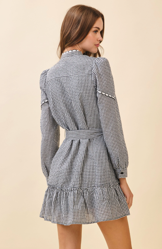 Annie Gingham Ruffle Detail Mini Dress