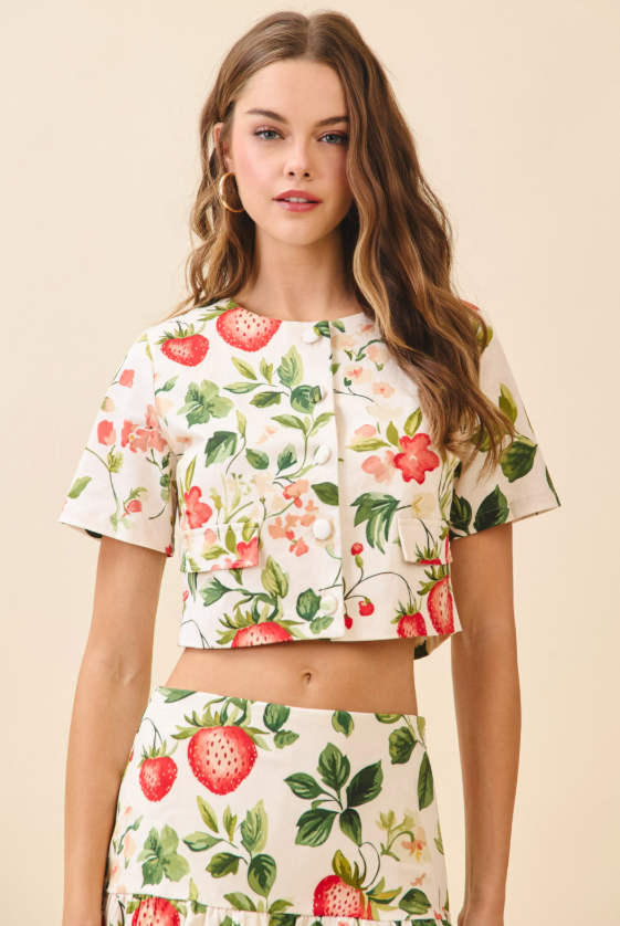 Strawberry Fields Button Up Crop Top
