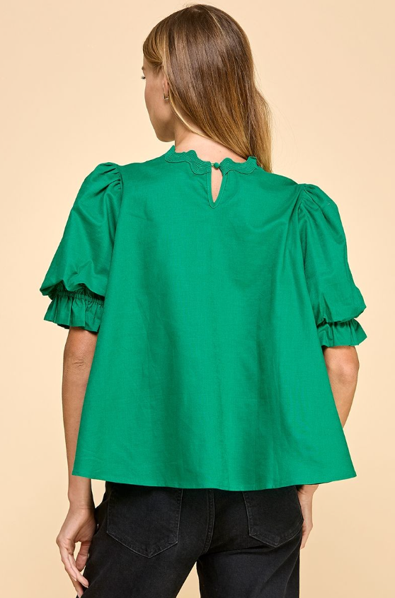 Gwendolyn Ric Rac Detail Bubble Sleeve Top