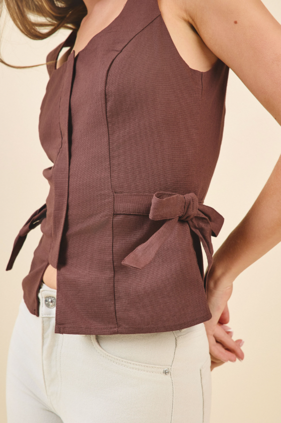 Izabella Square Neck Side Tie Sleeveless Top