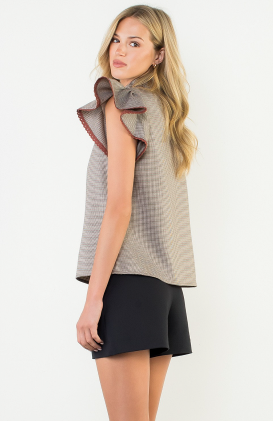 Angela Flutter Sleeve Houndstooth Top