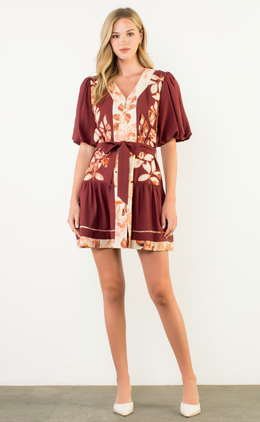 Everlee Puff Sleeve Tie Waist Dress