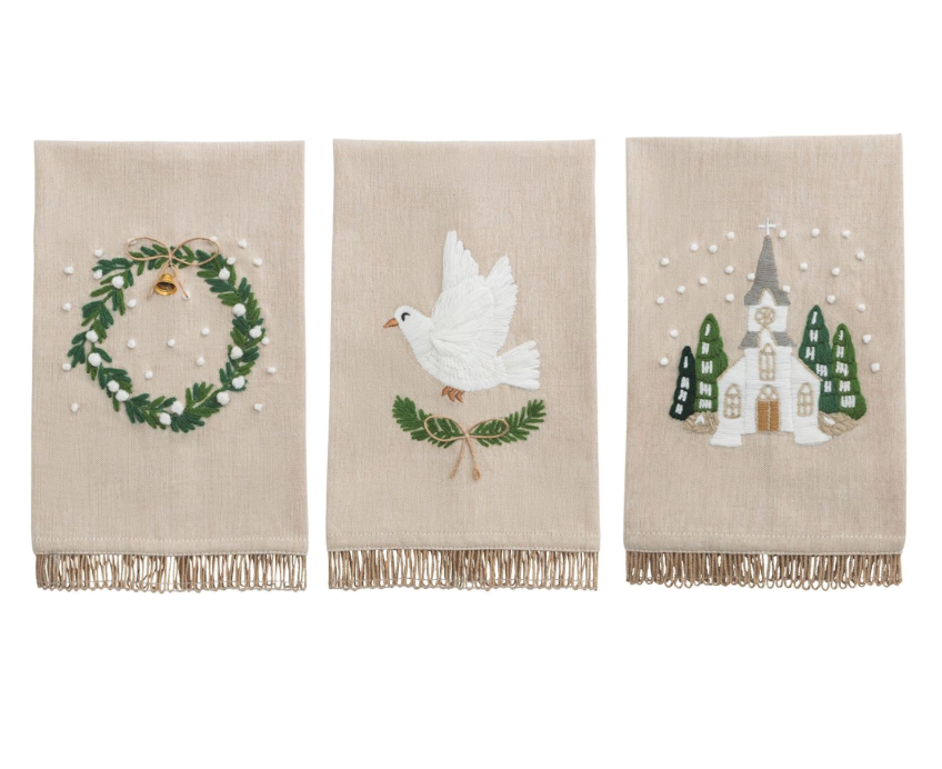 White Christmas Embroidered Towel