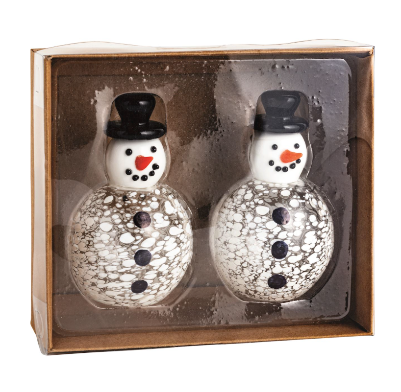 Snowman Glass Salt & Pepper Set