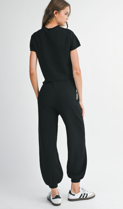 Emmie Short Sleeve Sweater & Jogger Set w/ Scarf