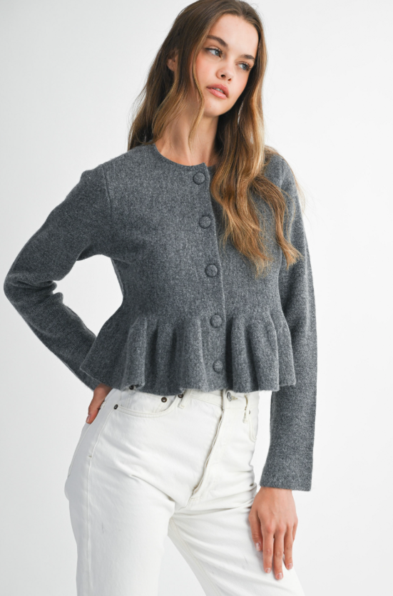 Belene Button Down Peplum Knit Cardigan