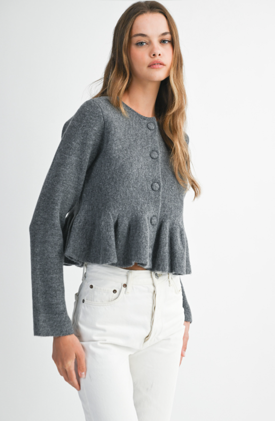 Belene Button Down Peplum Knit Cardigan