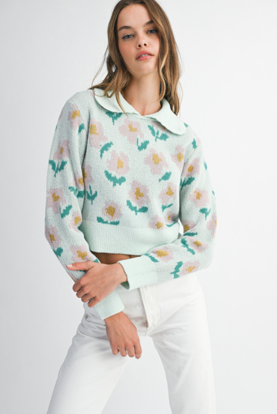 Sariyah Floral Collared Knit Sweater