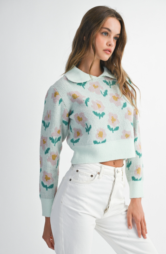 Sariyah Floral Collared Knit Sweater
