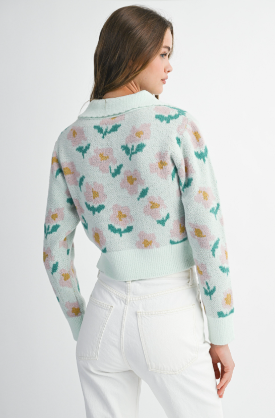 Sariyah Floral Collared Knit Sweater