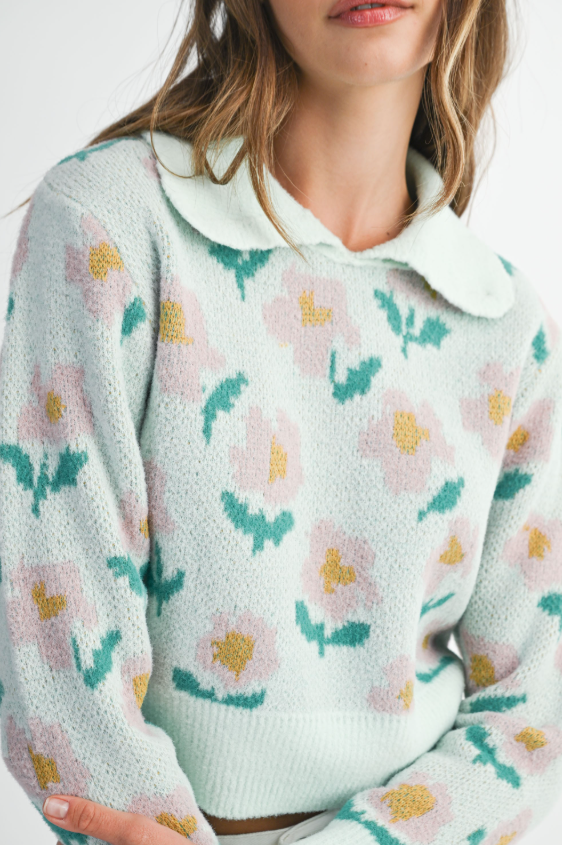 Sariyah Floral Collared Knit Sweater