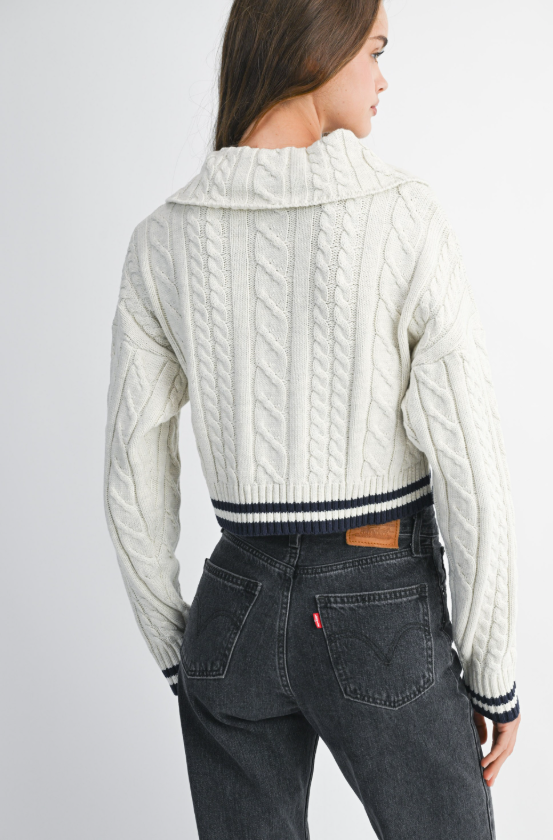 Henley Cable Knit Sailor Collar Sweater