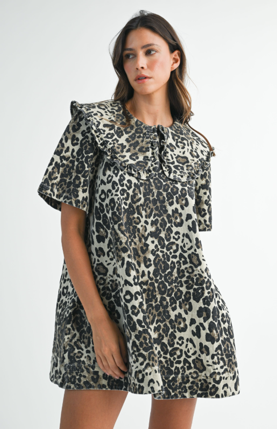 Samira Leopard Peter Pan Collar Mini Dress