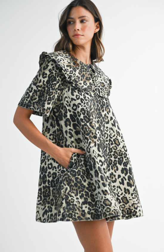 Samira Leopard Peter Pan Collar Mini Dress