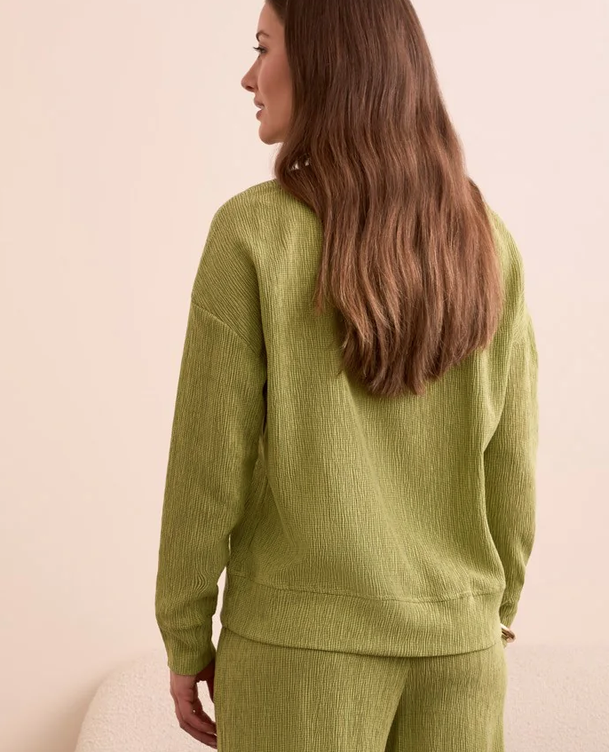 Tribal Crinkle Drop Shoulder Mock Neck Top