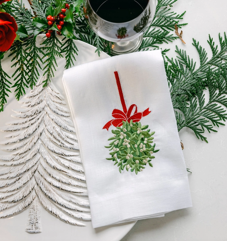 Mistletoe Embroidered Linen Towel