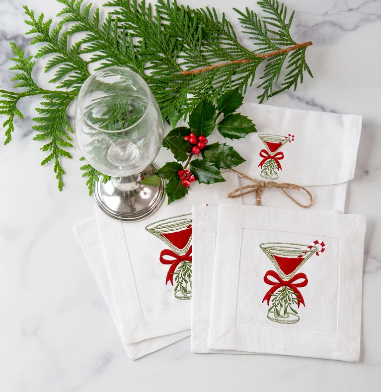 Christmas Cosmo Cocktail Linen Napkins - Set of 4