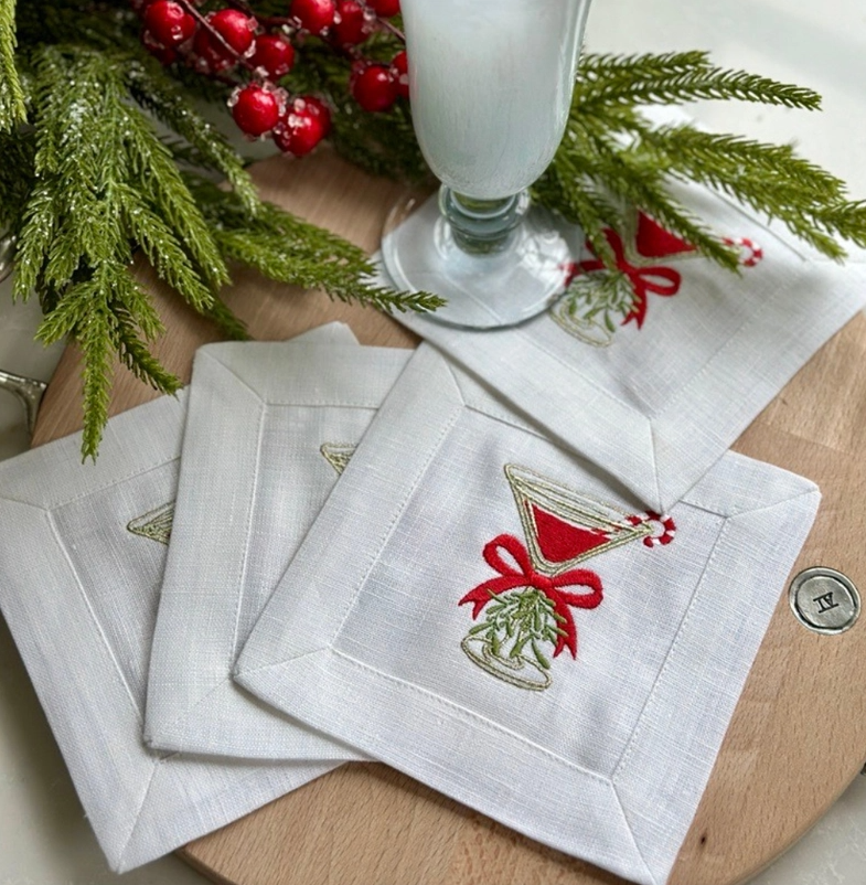 Christmas Cosmo Cocktail Linen Napkins - Set of 4
