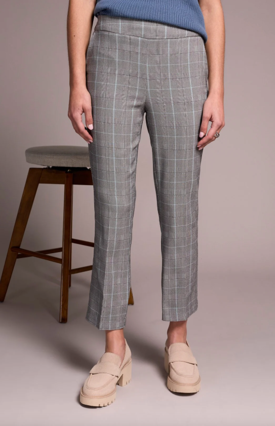 Tribal Plaid Bengaline Stretch Pull-On Kickflare Pants