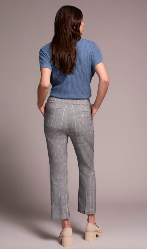 Tribal Plaid Bengaline Stretch Pull-On Kickflare Pants