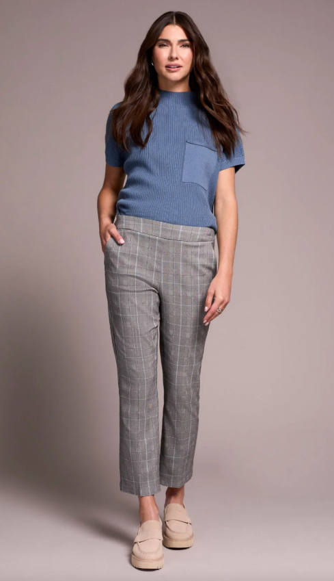 Tribal Plaid Bengaline Stretch Pull-On Kickflare Pants