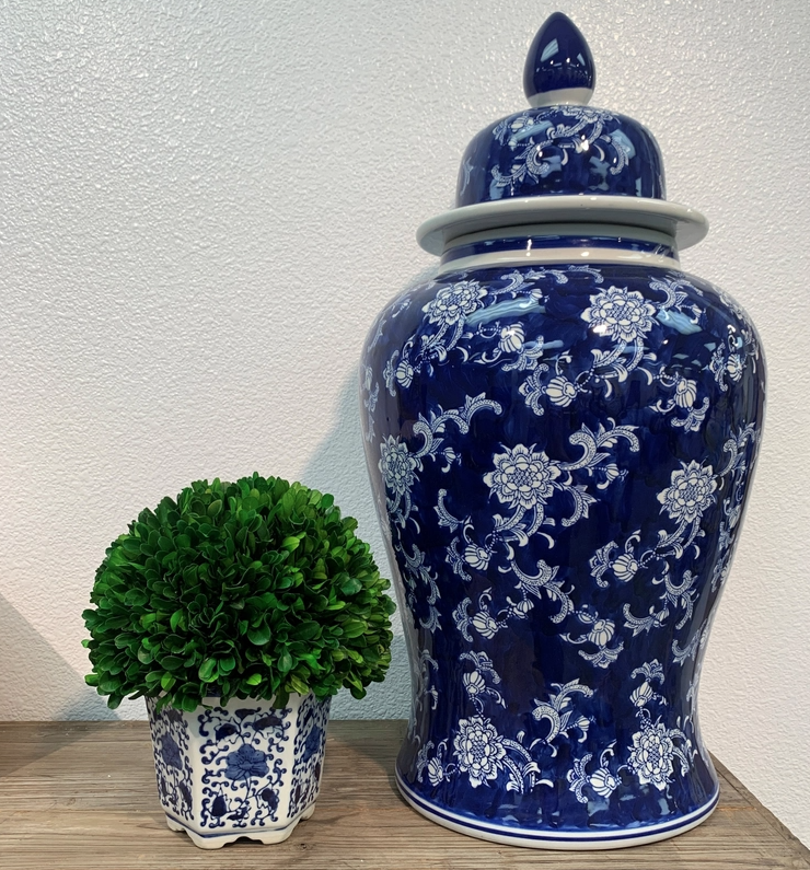 Boxwood Topiary in Hexagon Chinoise Pot