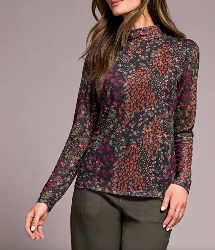 Tribal Mesh Turtleneck Top With Lining