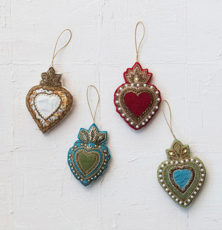 Beaded Velvet Sacred Heart Ornament