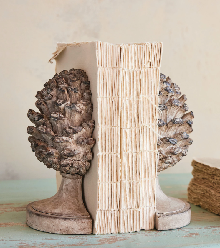 Rustic Pinecone Finial Bookends - Set of 2