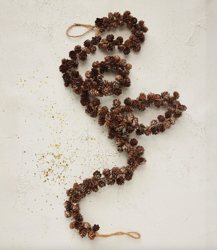 72" Glitter Pinecone Garland w/ Jute Cord