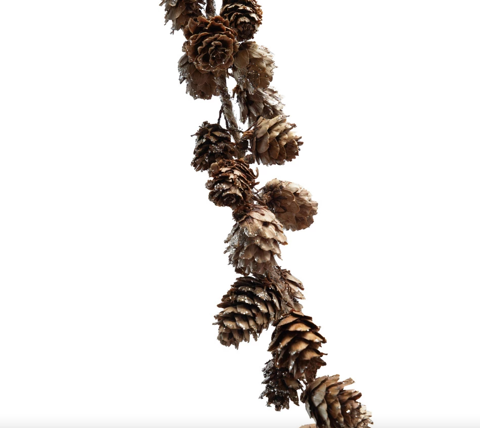 72" Glitter Pinecone Garland w/ Jute Cord