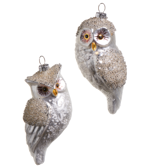 Iced Owl Glass Ornament