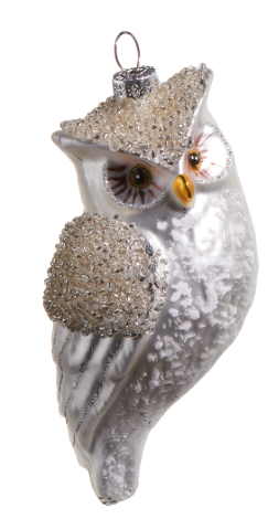 Iced Owl Glass Ornament