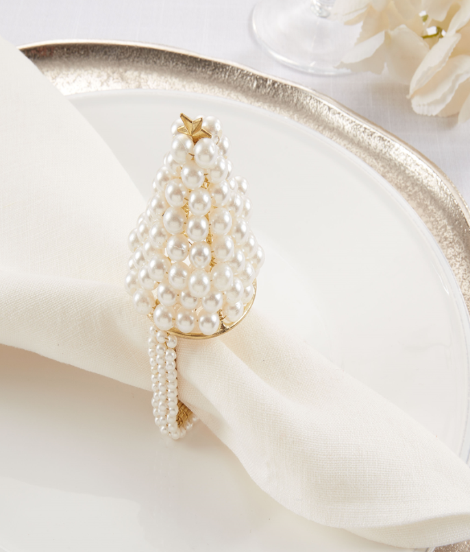 Beaded Christmas Tree Napkin Rings - Set of 4
