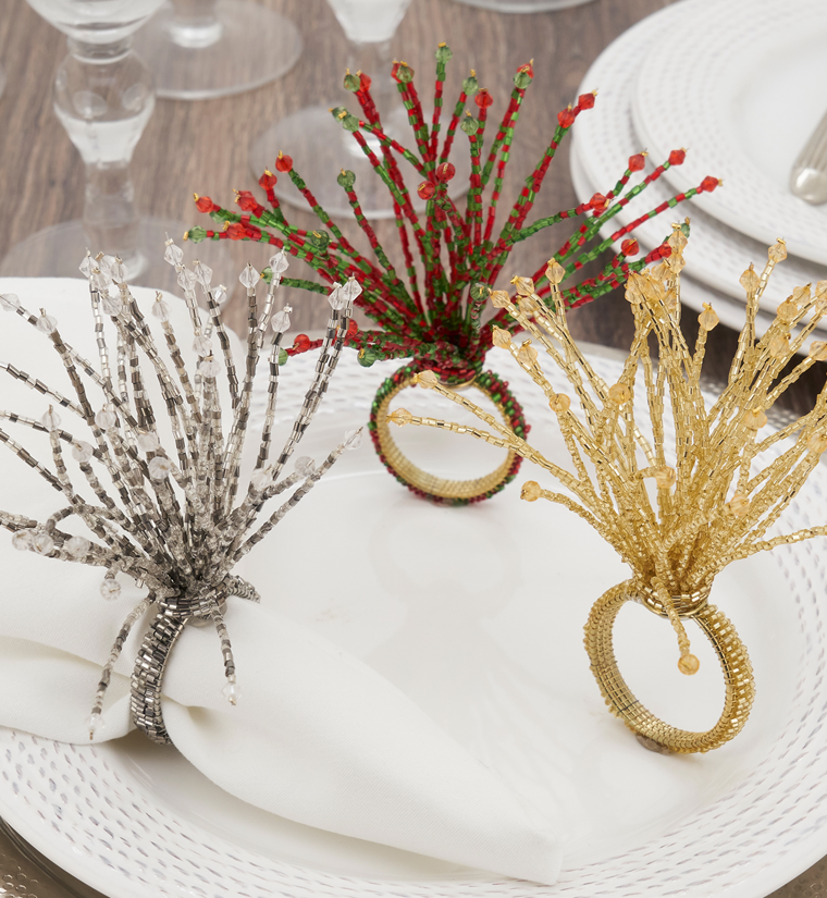 Beaded Spray Napkin Rings - Set of 4
