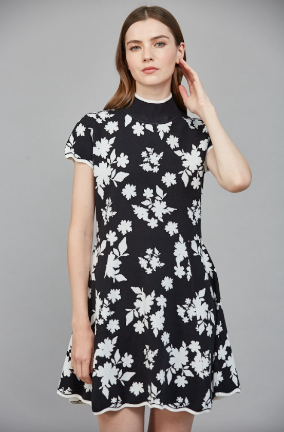 Ezra Floral Jacquard Knit Sweater Dress